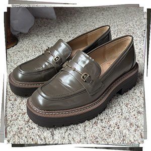 Green Leather Platform Loafers w/ Gold Hardware (7) by Jeffrey Campbell
